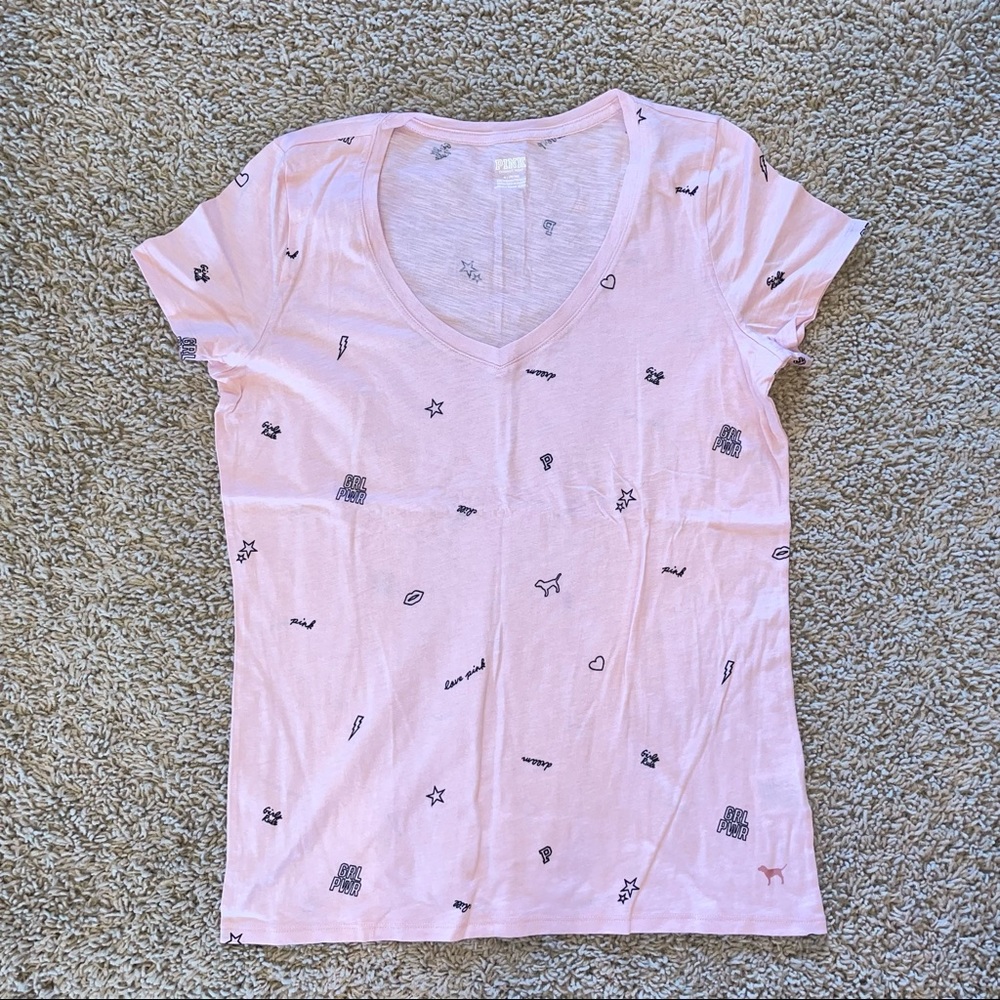 Victoria's Secret PINK Boyfriend Deep V Neck T Shirt Light Pink Size Medium